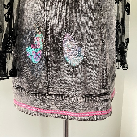 We The Free Upcycled denim overall dress Sashiko embroidered handmade size 12 - Picture 11 of 13